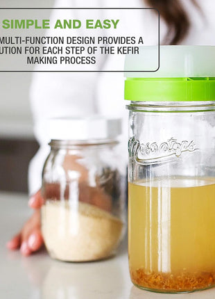 Masontops kefir lid mason jar lids wide mouth mason jar lids living culture grain drainer starter kit for home fermentation 2 packs