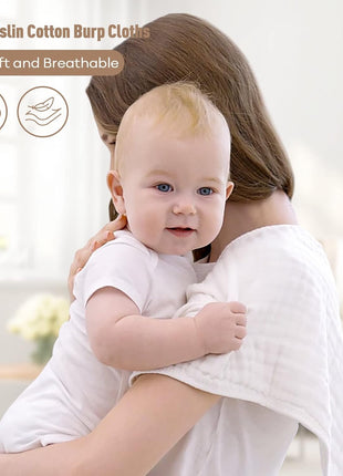 Yoofoss Muslin Burp Cloths for Baby 10 Pack 100% Organic Cotton Baby Washcloths for Boys Girls Large 20''X10'' Super Soft and Absorbent White
