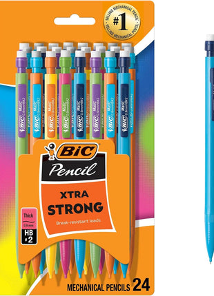 BIC Xtra Strong Mechanical Pencils with Erasers, Thick Point (0.9mm), 24-Count, Mechanical Pencils for School or Office Supplies