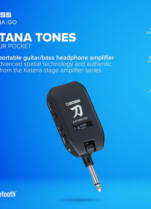 BOSS KATANA:GO | Personal Headphone Amplifier for Guitar & Bass | Ready To Play Sounds from Stage Class Katana Amps | Advanced Spatial Technology | Edit Tones & Stream Backing Music via Bluetooth