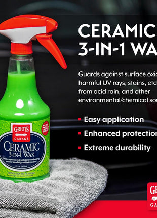 Griot's Garage Ceramic 3-in-1 Wax, SiO2 Spray for Cars, Trucks, and RV's, Provides Protection and Water Beading on Paint, Wheels, Plastic, Rubber Trim, Chrome, and More, 10978, 22 oz