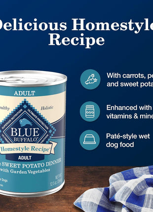 Blue Buffalo Homestyle Recipe Adult Wet Dog Food,Made with Natural Ingredients,Fish & Sweet Potato Dinner with Garden Vegetables,12.5-oz can,(Pack of 24)