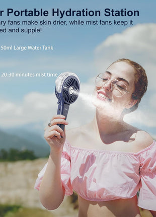 HandFan 4000mAh Upgraded Handheld Misting Fan, 50ml Water Tank, Rechargeable Personal Mister Fan Portable AC, Spray Water Mist Fans, Foldable Cooling Ice Fans for Beach Travel Disney(Royal Blue)