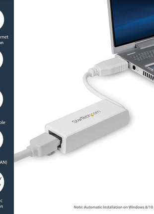 StarTech.com USB 3.0 to Gigabit Ethernet NIC Network Adapter - 10/100/1000 Network Adapter - USB to Ethernet LAN Adapter - USB to RJ45