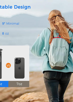 Selfie Stick Travel Tripod for Cell Phone with Remote Control and Phone Holder, Extendable Selfie Stick for iPhone, iPhone Tripod for Video Recording, 50 Inch, Black