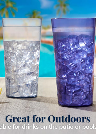 US Acrylic Cafe Plastic Reusable Tumblers (Set of 16) 20 ounce Water Cups Coastal Colors | Restaurant Style Drinking Glasses Value Set, Stackable, BPA free, Made in the USA | Top rack Dishwasher Safe