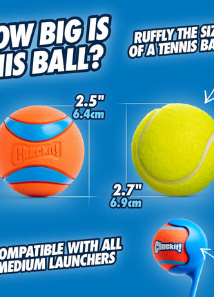 Chuckit! Ultra Ball Dog Toy - Medium Bouncy Fetch Balls For Dogs 20-60 lbs - Made from Durable Rubber - Floating Water Pet Toys - Size Medium - 2.5-inch Diameter - Pack of 2