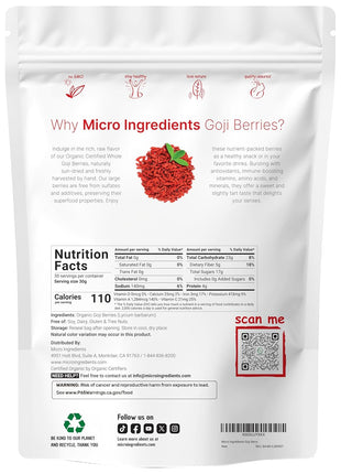 Micro Ingredients Organic Goji Berries 2lbs (32oz) | Large Whole Sun-Dried Berries | Raw Superfood Wolfberries | Natural Flavor for Trail Mix, Juice, & Tea | Sulfate Free, Vegan Friendly, Non-GMO