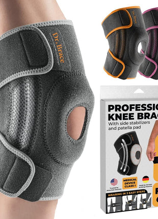 DR. BRACE ELITE Knee Brace with Side Stabilizers & Patella Gel Pads for Maximum Knee Pain Support and fast recovery for men and women-Please Check How To Size Video (Mercury, Large)