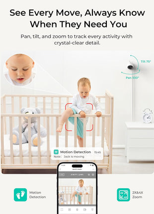 Dr.Care VistaView Lite Smart WiFi Baby Monitor - 4inch 720P Split Screen & 1080P Camera App Control, Motion Alerts, HD Night Vision, Triple Security, 2-Way Talk, Video Recording, Multi-User