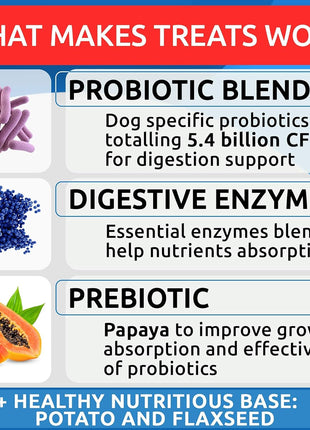 Dog Probiotics Chews Bundle - Gas, Diarrhea, Allergy, Constipation, Upset Stomach Relief, with Digestive Enzymes + Prebiotics - Chewable Fiber Supplement - Improve Digestion, Immunity - 300 Soft Chews