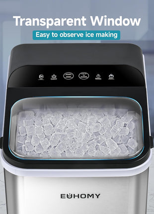 EUHOMY Nugget Ice Makers Countertop, Ready in 8 Mins, 35lbs/24H, Self-Cleaning, Portable Ice Maker Machine with Ice Scoop & Basket, Sonic Ice Maker with Chewable Pellet Ice for Home/Party/RV/Camping