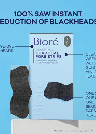 Biore Charcoal Deep Cleansing Nose Pore Strips, Blackhead Remover, 18 ct | C-Bond Technology, Instant Pore Unclogging, Charcoal Blackhead Remover, Best for Oily Skin