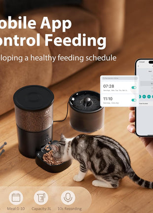 IMIPAW Automatic Cat Feeder with Camera and Water Fountain, HD AI Pet Recognition, APP Remote Control, Timed Food Dispenser, Two-Way Audio, Night Vision Function, 3L Fountains for Drinking with Filter