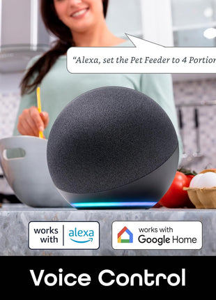 Geeni 6L Smart Pet Feeder with Camera, 1080p HD, Night Vision, Two-Way Audio, Pre-Recorded Messages, WiFi Enabled, Voice Control with Alexa & Google Home, Automatic Cat & Dog Food Dispenser, White