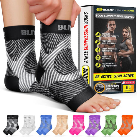 Compression Socks for Plantar Fasciitis, Achilles Tendonitis, Arthritis Relief, Ankle Brace Compression Sleeve with Foot Arch Support, Ankle Wrap for Women, Men, Swelling & Heel Pain Black L xL