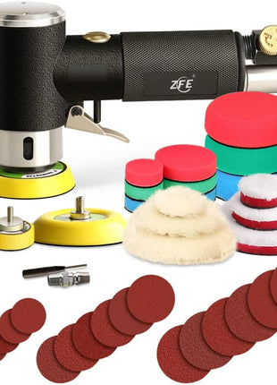 1/2/3 Inch Random Orbital Air Sander, Mini Pneumatic Sander for Auto Body Work, High Speed Air Powered Polisher with 15 Polishing Buffing Pads,18 Sandpapers