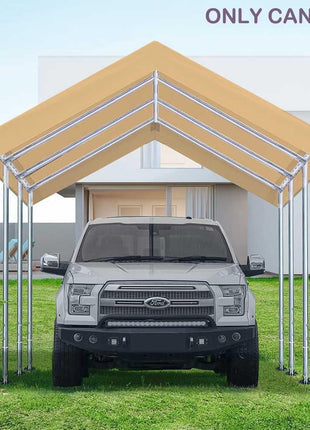 10'x20' Upgraded Carport Replacement Top Canopy Cover for Car Garage Shelter Tent Party Tent with Ball Bungees Beige (Only Top Cover, Frame is not Included)