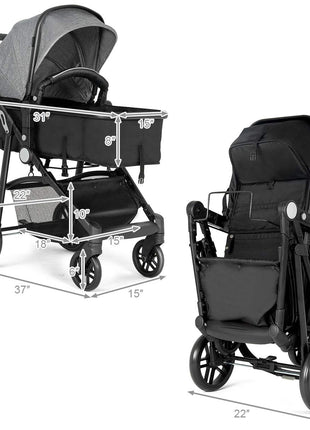 BABY JOY Baby Stroller, 2 in 1 Convertible Carriage Bassinet to Stroller, Pushchair with Foot Cover, Cup Holder, Large Storage Space, Wheels Suspension, 5-Point Harness (Gray)