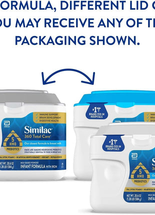 Similac 360 Total Care Baby Formula Powder, Exclusive 5 Prebiotic Blend | Infant formula designed to support baby's immune system, brain development & digestive health, in one 20.6 oz tub
