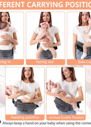 HKAI Baby Hip Carrier,Baby Carrier with Adjustable Waistband & Breathable Mesh, Ergonomic Carrier with Non-Slip Hip Seat Surface for Newborns & Toddlers (Grey)