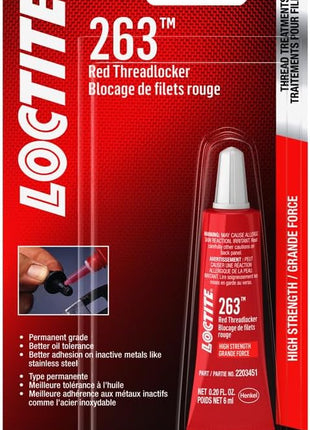 LOCTITE 263 Automotive Threadlocker Red – High Strength Thread Lock, General Purpose Applications, Oil Tolerant, Fluorescent - 6 ml, 1 Pack
