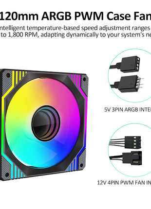 PANO-MOUNTS 120mm Infinity Mirror ARGB Fan 5V 3Pin Addressable RGB PWM PC Computer CPU Case Cooling Fan 600-1800RPM Black 3-Pack