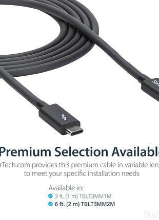 StarTech.com 2m (6.6ft) Passive Thunderbolt 3 Cable, 20Gbps, 100W PD, 4K Video, Thunderbolt Cable, Compatible with USB4/DP Alt Mode, Thunderbolt 4, USB 3.2/Type-C (TBLT3MM2M)