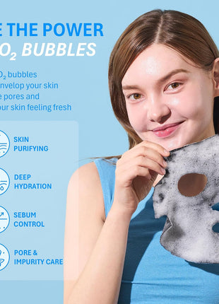 Purederm Charcoal Bubble Face Mask, Deep Cleansing and Purifying for Pore Minimizing and Detox, Korean Skincare for Combination and Oily Skin (10 Pack)