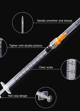 Disposable 1ml syringe with 25G 1inch Lab Supplies, Individually Packaged 50Pack