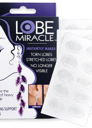 Lobe Miracle- Clear Earring Support Patches - Earring Backs For Droopy Ears - Ear Care Products for Torn or Stretched Ear Lobes (60 Patches)