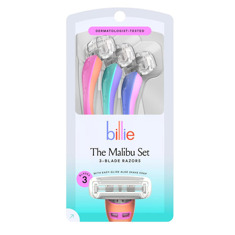 Billie 3 Blade Disposable Razors for Women, The Malibu Set, 3 ct