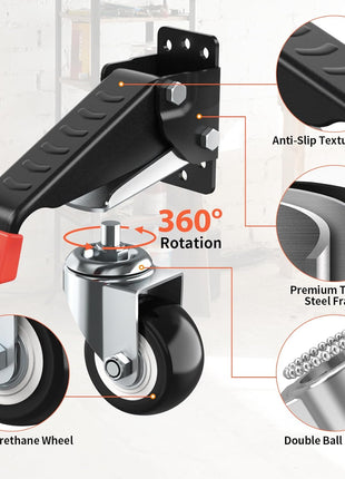SPACEKEEPER Workbench Casters kit 660 Lbs - Retractable Casters Heavy Duty Bench Caster Wheels Designed for Workbenches Machinery & Tables, 4 Pack