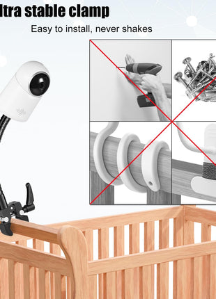 Baby Monitor Mount, Universal Baby Monitor Stand Flexible Gooseneck Arm Super Crab Clamp Camera Crib Mount for Infant Optics DXR 8 DXR-8 Pro, Nanit Pro Smart Flex Stand and Most Baby Monitors