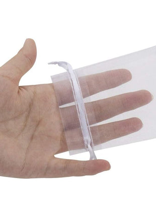 HRX Package 100pcs White Organza Jewelry Bags Drawstring 3 x 4 inch, Little Mesh Gift Pouches Mini Candy Bags for Small Presents Jewelry Earrings