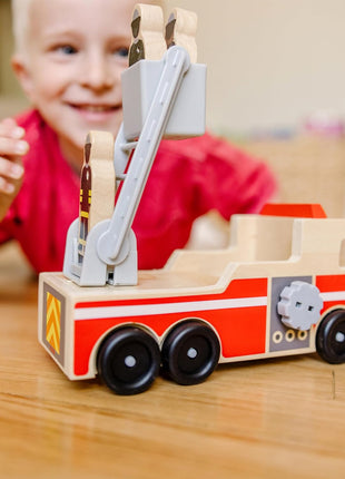 Melissa & Doug Wooden Fire Truck with 3 Firefighter Play Figures
