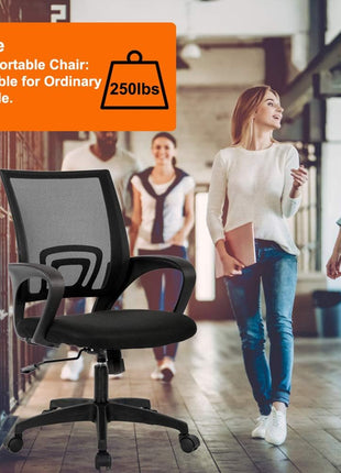 BestOffice Ergonomic Office Chair | Mid-Back Swivel Desk Chair | Black | with Lumbar Support, Adjustable Height & Breathable Backrest | Sponge Seat & Rolling Wheels | for Home, Office | Pack of 1