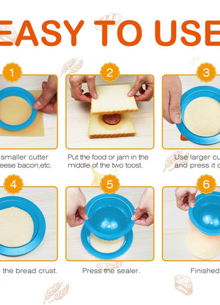 HiYZ Sandwich Cutter and Sealer, 5 PCS Sandwich Cutter for Kids, Decruster Sandwich Maker, Sandwich Press Crimper DIY Jelly Crustless Sandwich Bread Pie Cookie Cutter for Children Boys Girls