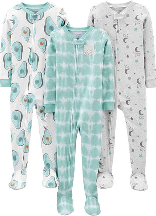 Simple Joys by Carter's Baby Boys' Snug-Fit Footed Cotton Pajamas, Pack of 3, Dinosaur/Animal, 12 Months