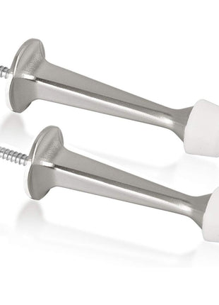 2 Pack Solid Rigid Door Stops - Heavy Duty Door Stoppers Wall Protector with Soft Rubber Tips, Satin Nickel