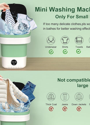 Portable Washing Machine, 12L Upgraded Mini Washing Machine With Spin Basket, Foldable Washer Cleaning for Underwear, Baby Clothes Socks and Small Items, Small Washer for Apartments, Dorm,RV (Green)