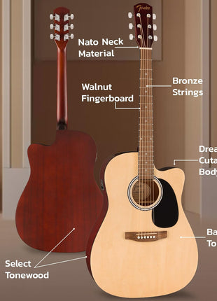 Fender Dreadnought Acoustic Electric Guitar   Natural Bundle with Gig Bag, Strap, Strings, Picks, and Austin Bazaar Instructional DVD