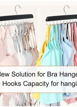 Bra Hanger for Closet, Tank Top Organizer 20 Hooks Capacity Foldable Wood Space Saving Hanger Closet Organizers and Storage for Dorm & Apartment for Tank Top, Hats, Scarf etc.