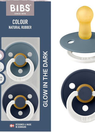 BIBS Pacifiers Colour Collection | Natural Rubber Baby Pacifier | Set of 2 BPA-Free Soothers | Made in Denmark | 0+ Months (Pack of 2) | Dusty Blue/Steel Blue