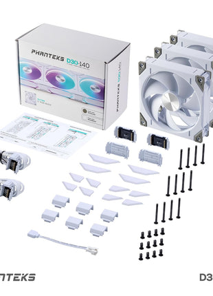 Phanteks D30-140 DRGB PWM Fan 3Pack, Premium D-RGB Performance Fans, ARGB/DRGB Lighting, Daisy-Chain Fan Linking System, 3Pack (White)