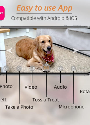 Petalk AI II Dog Camera Automatic Treat Dispenser, 5G WiFi Pet Camera with 180° Pan Full-Room View,Night Vision,Two Way Audio for Dogs and Cats,Compatible with Alexa