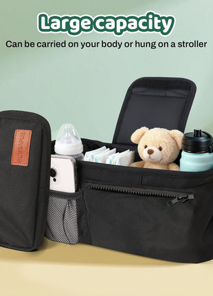 Guiseapue Universal Stroller Organizer with Cup Holder: Baby Essentials, Stroller Caddy Accessories with Detachable Phone Bag, Non-Slip Straps, Fits for Uppababy, Baby Jogger, New Moms Baby Gifts