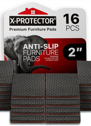 X-PROTECTOR Non Slip Furniture Pads - 16 Premium Furniture Grippers 2"! | Self-Adhesive Rubber Feet Furniture Feet - Ideal Non Skid Furniture Pad Floor Protectors - Keep Furniture in Place!