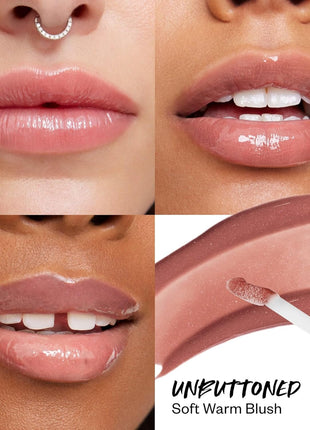 Kosas Wet Lip Oil Gloss - Hydrating Lip Plumping Treatment with Hyaluronic Acid & Peptides, Non-Sticky Finish (Unbuttoned)