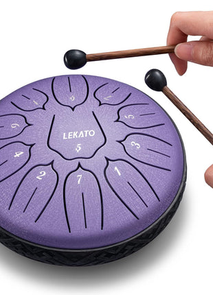 LEKATO Steel Tongue Drum 6 Inch 11 Notes, Rain Drum D Major Handpan Drum for Meditation Yoga Beginner Christmas Gift for Families/Friends,Purple